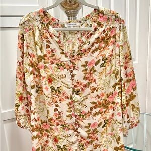 Rose & Olive Floral Blouse - Pink, Green, and Cream